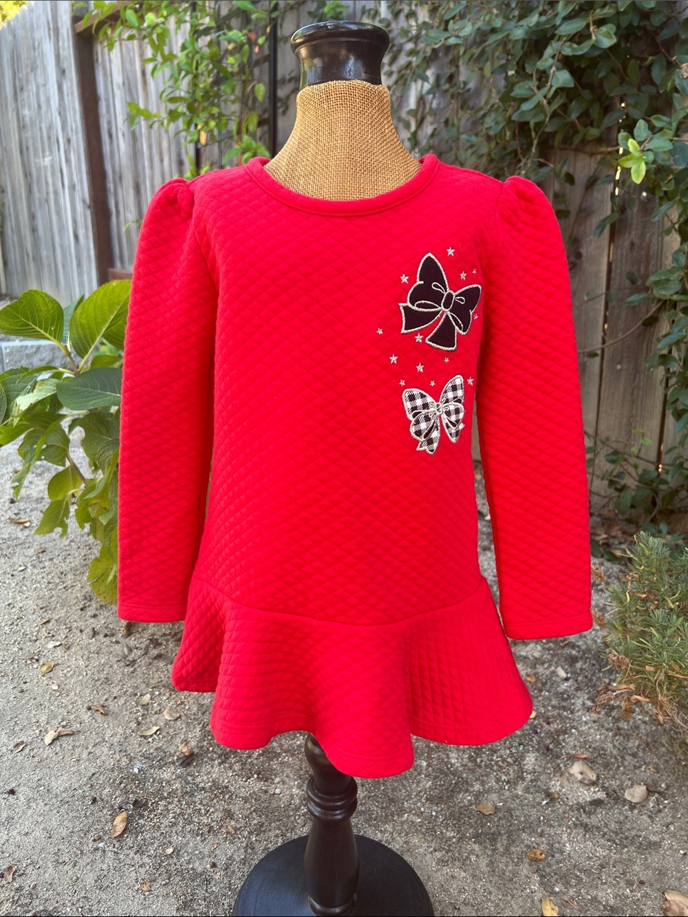 Kids Headquarters Red Quilted Peplum Lightweight Sweatshirt with Bow Appliqués